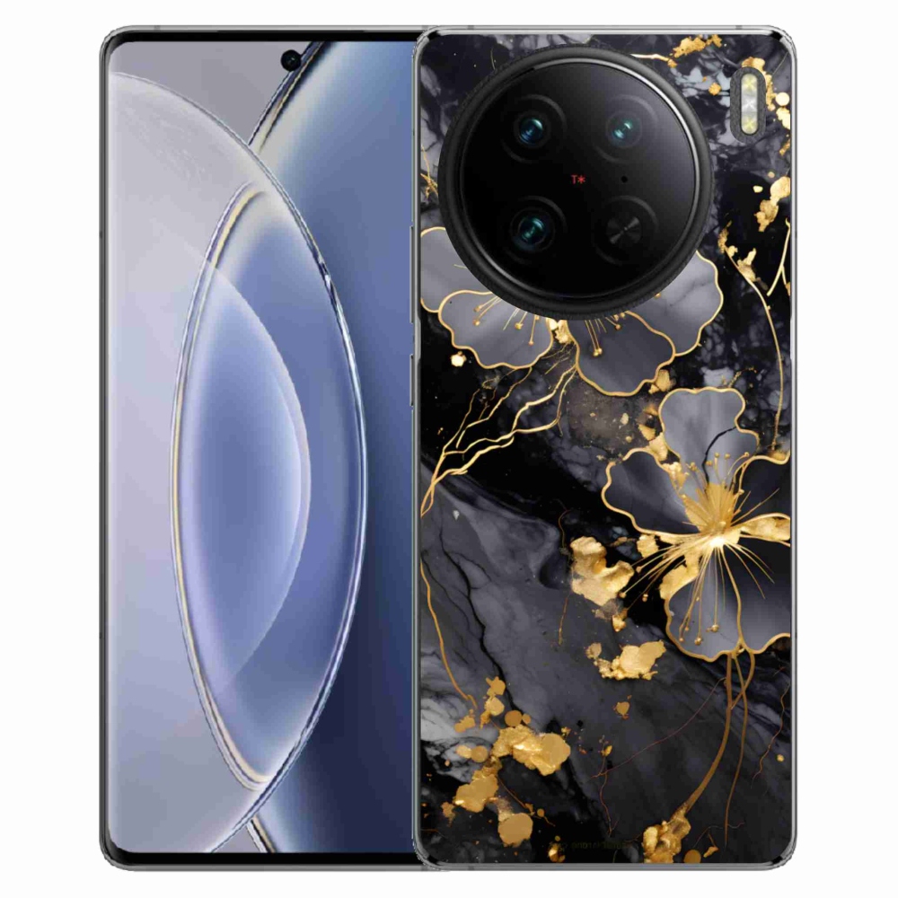 Gélový kryt mmCase na Vivo X90 Pro - zlaté kvety