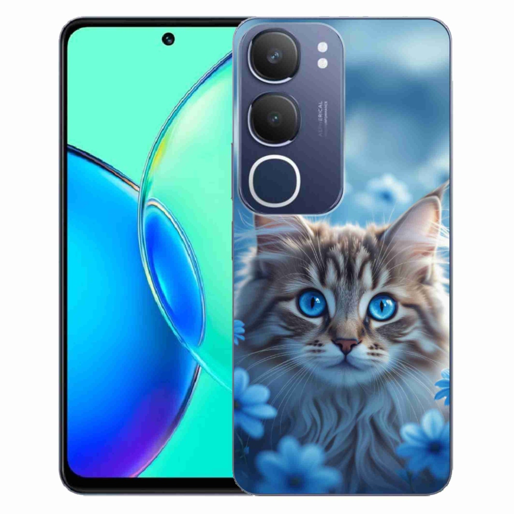 Gélový kryt mmCase na Vivo Y19S - mačiatko v modrých kvetoch