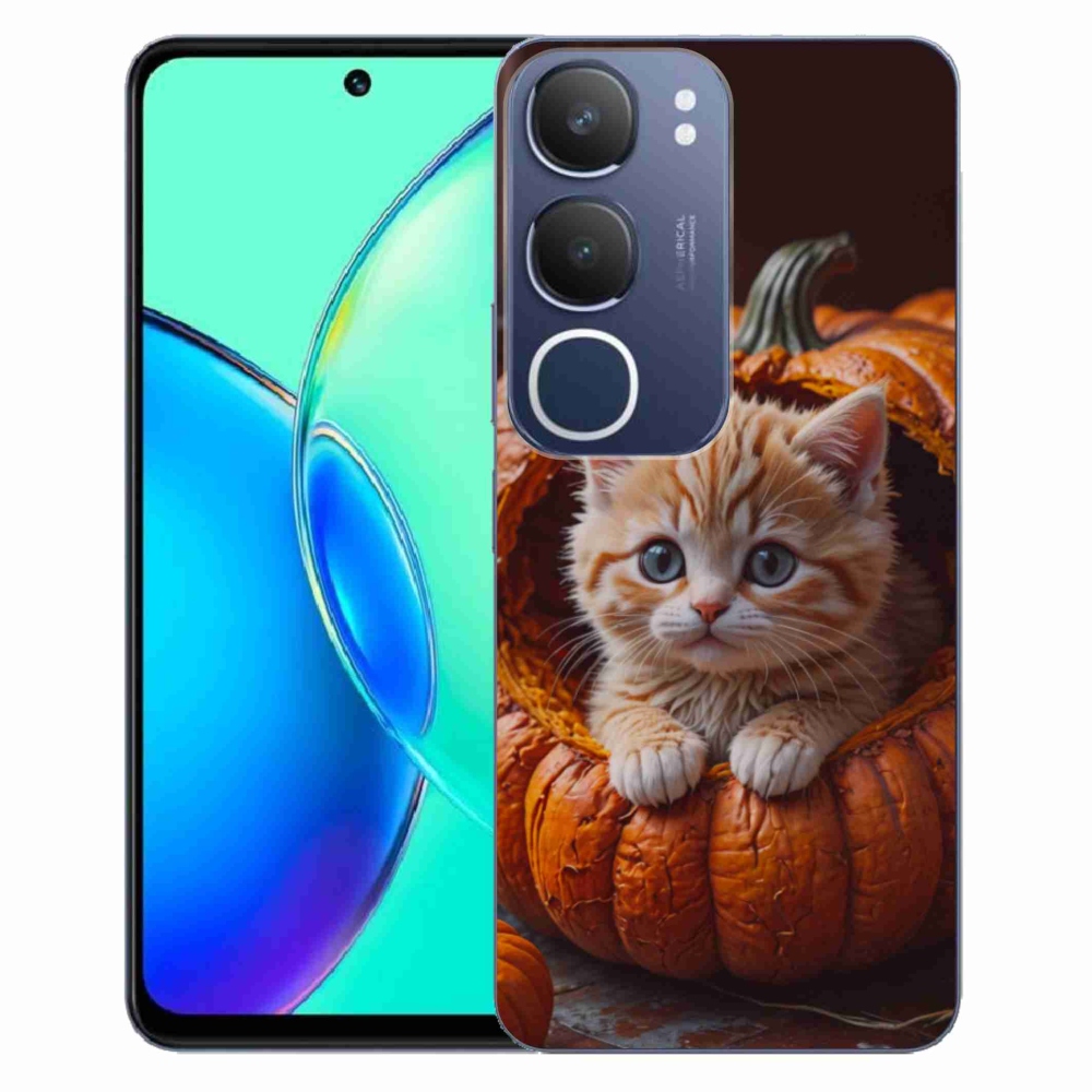 Gélový kryt mmCase na Vivo Y19S - mačiatko a tekvica 2