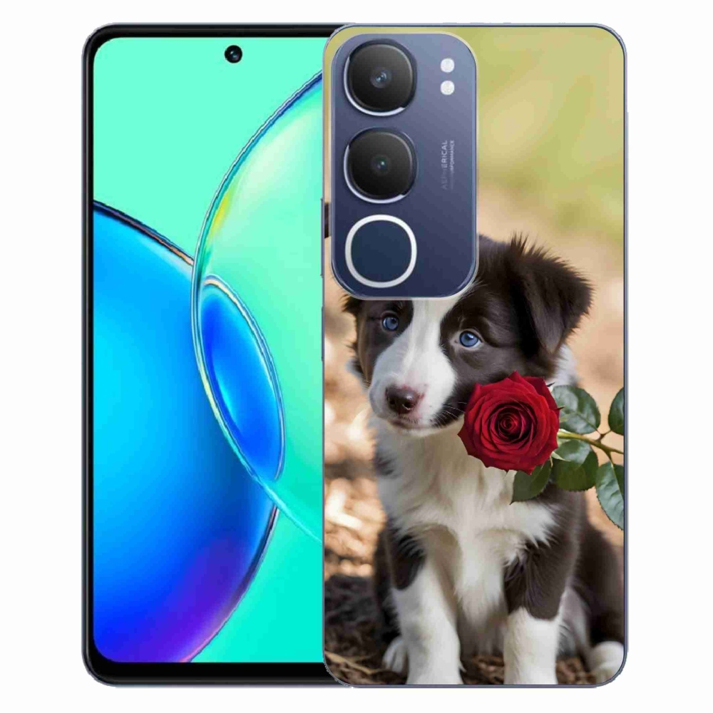 Gélový kryt mmCase na Vivo Y19S - roztomilá border kólia s ružou