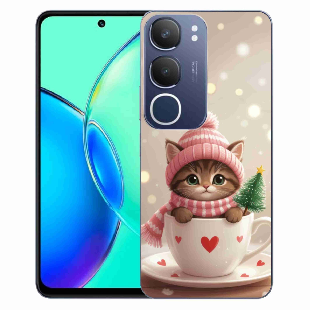 Gélový kryt mmCase na Vivo Y19S - vianočné mačiatko v hrnčeku