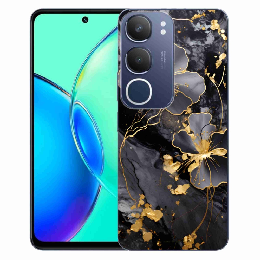 Gélový kryt mmCase na Vivo Y19S - zlaté kvety