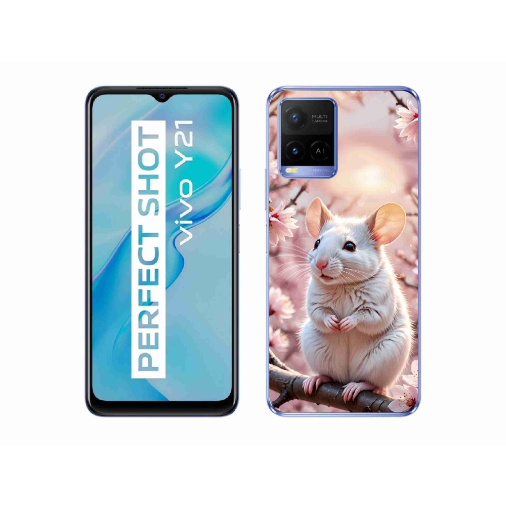 Gélový kryt mmCase na Vivo Y21/Y21s/Y33s - biela myš na vetve