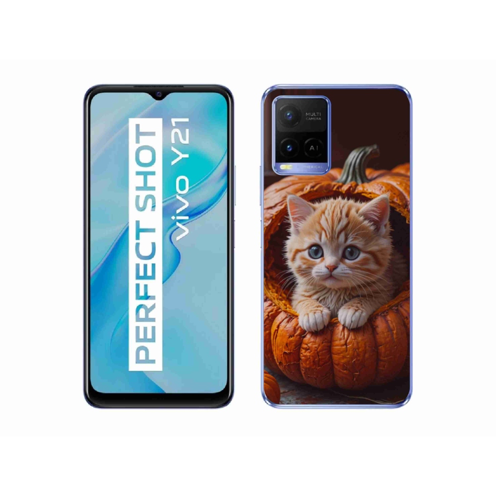 Gélový kryt mmCase na Vivo Y21/Y21s/Y33s - mačiatko a tekvica 2