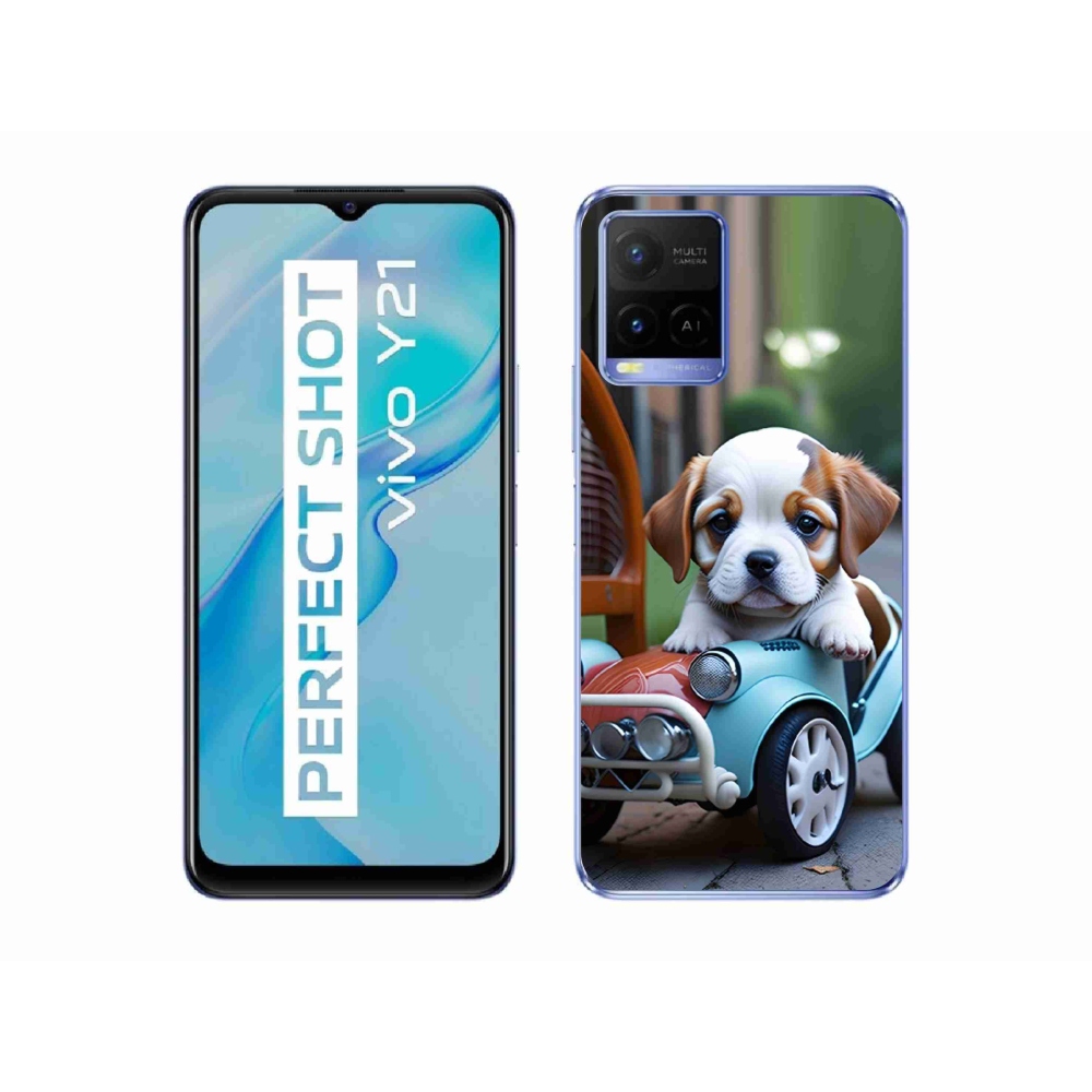 Gélový kryt mmCase na Vivo Y21/Y21s/Y33s - šteňa v retro aute