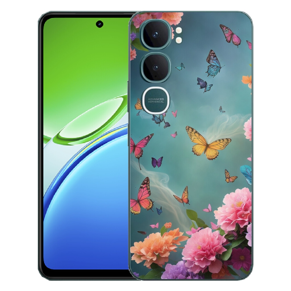 Gélový kryt mmCase na Vivo Y21d - farebné kvety a motýle