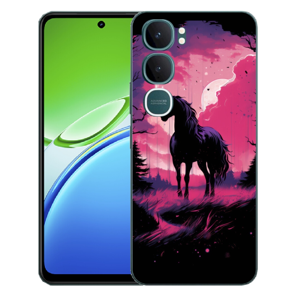 Gélový kryt mmCase na Vivo Y21d - čierny kreslený kôň 1