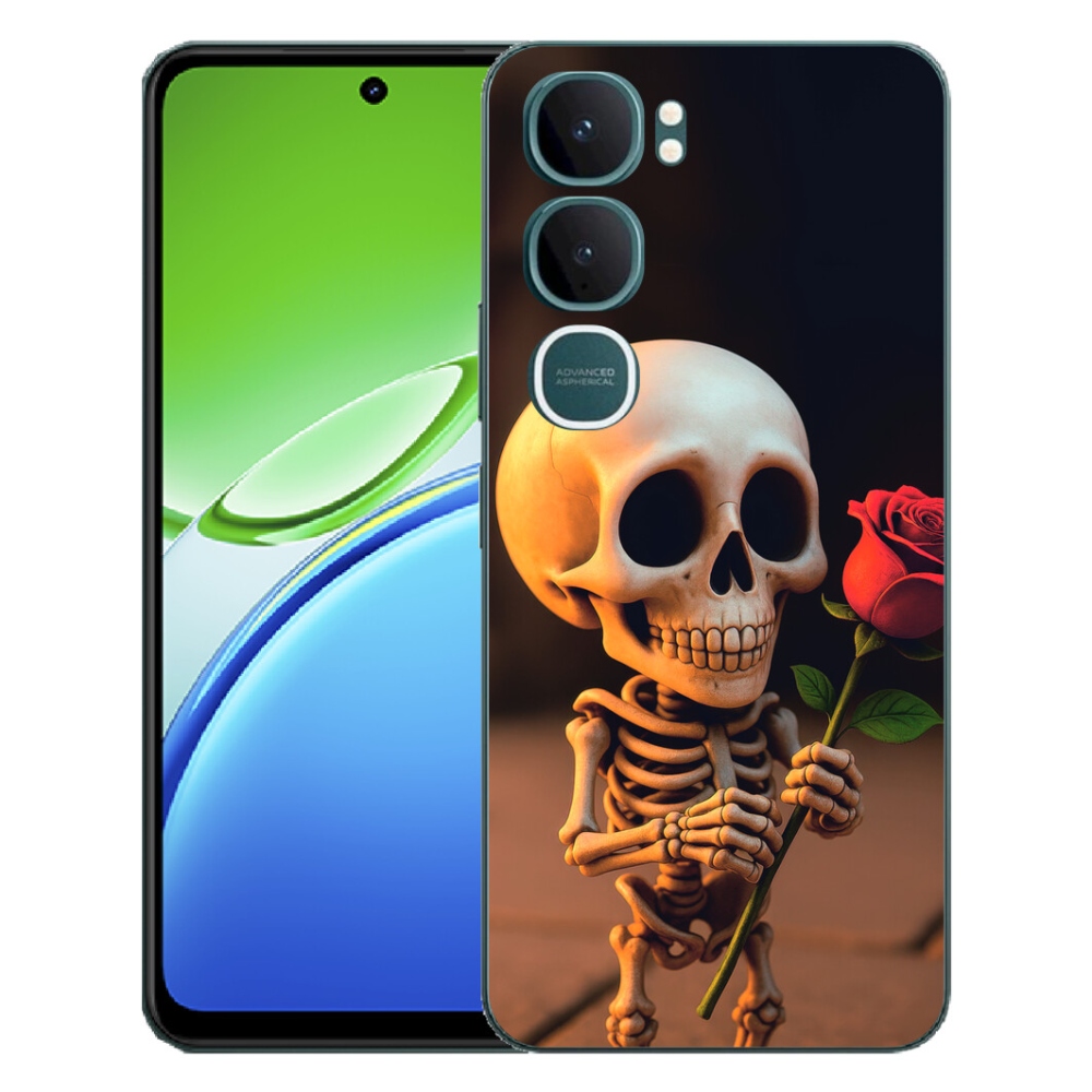 Gélový kryt mmCase na Vivo Y21d - kostlivec s ružou