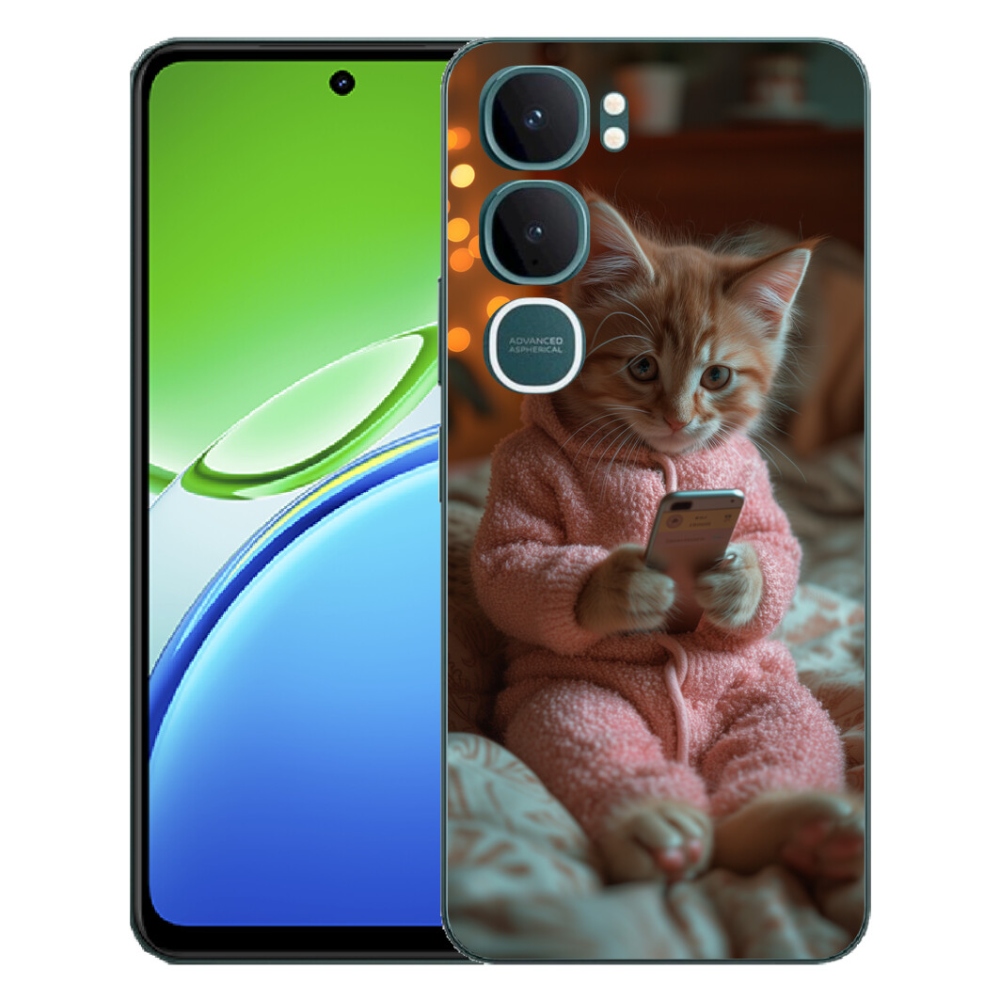 Gélový kryt mmCase na Vivo Y21d - mačiatko s mobilom