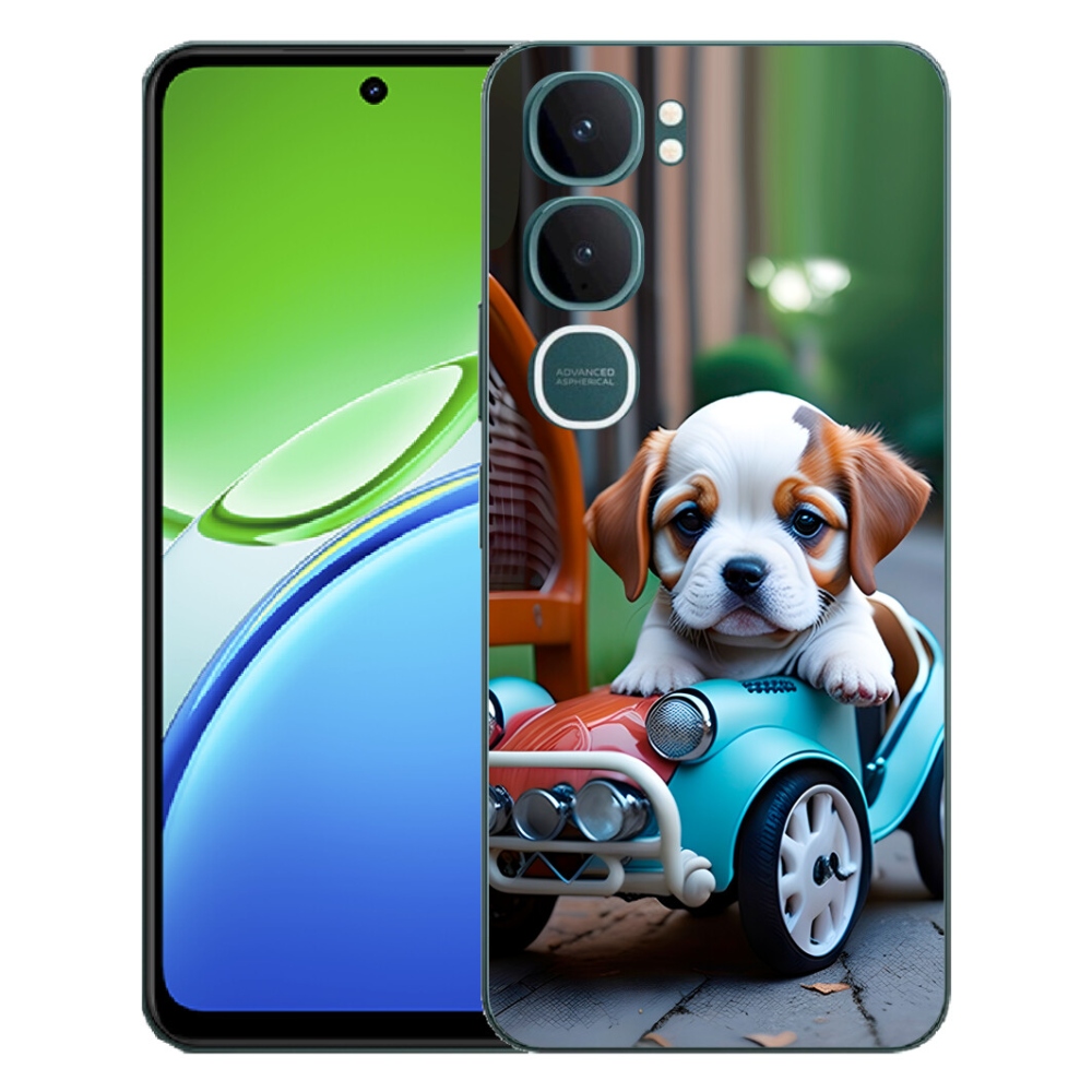 Gélový kryt mmCase na Vivo Y21d - šteňa v retro aute