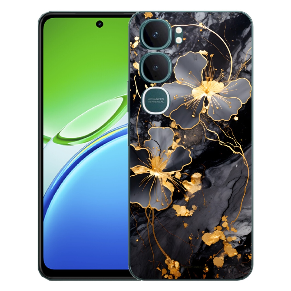 Gélový kryt mmCase na Vivo Y21d - zlaté kvety