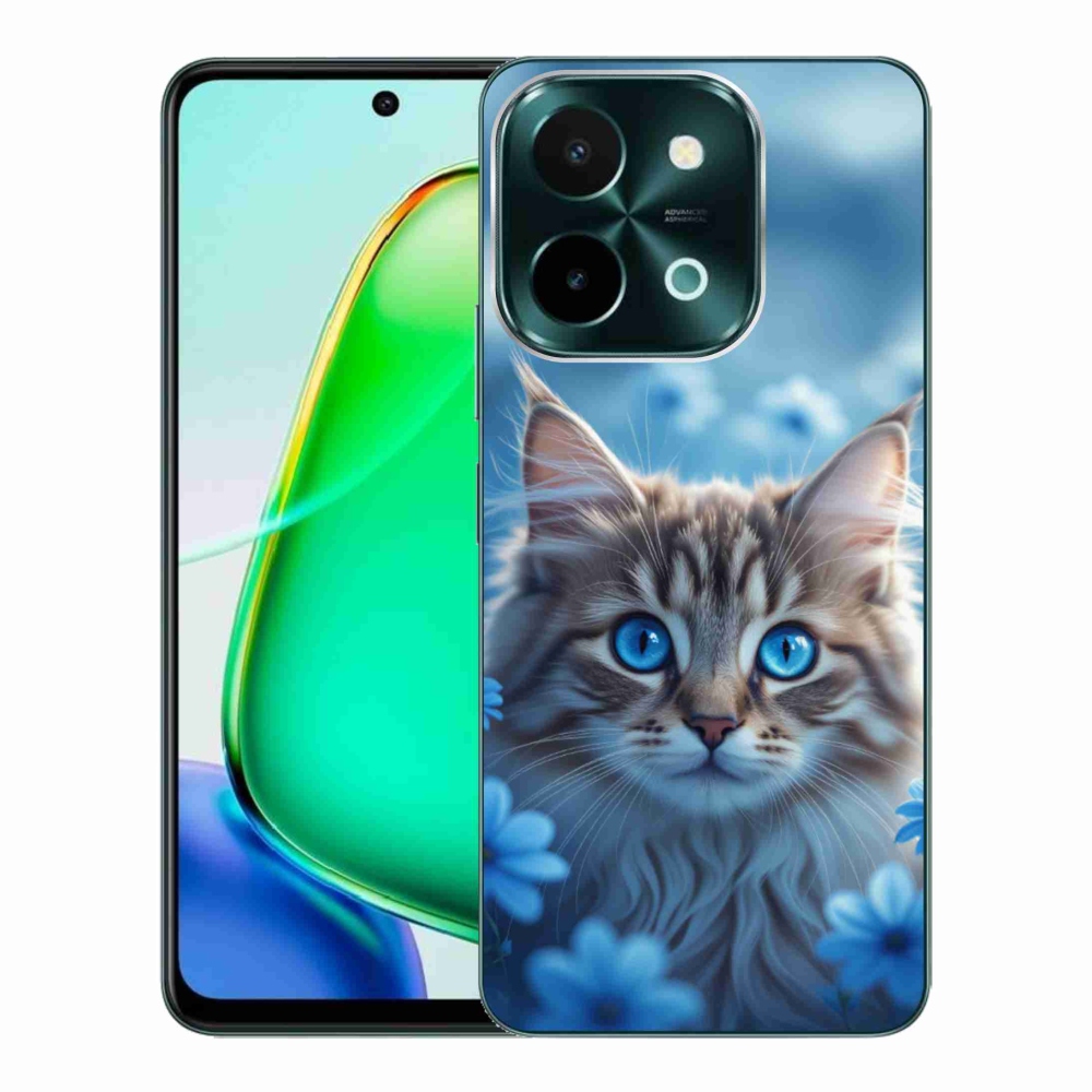 Gélový kryt mmCase na Vivo Y28 - mačiatko v modrých kvetoch