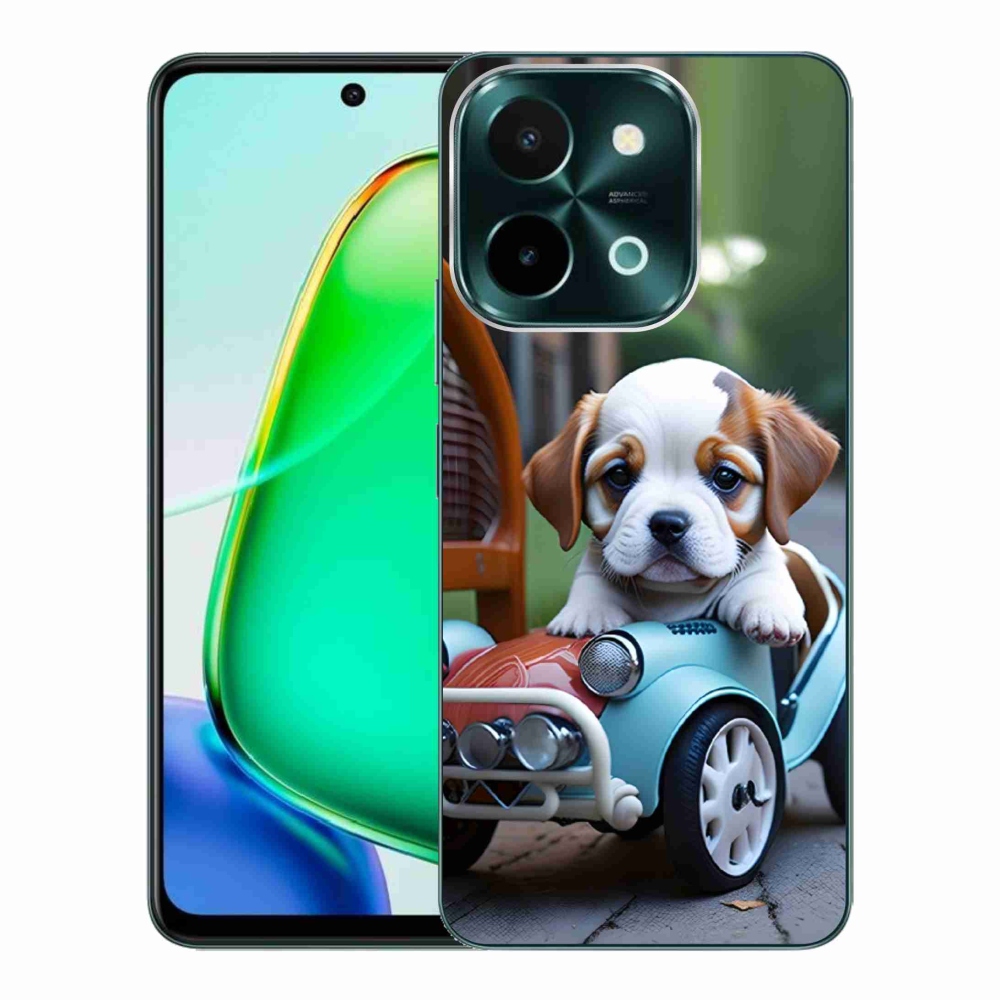 Gélový kryt mmCase na Vivo Y28 - šteňa v retro aute