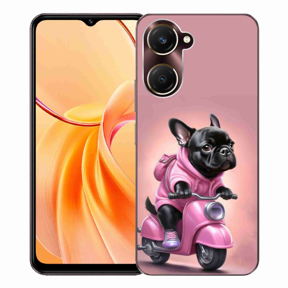 Gélový kryt mmCase na Vivo Y28s 5G - francúzsky buldoček na skútri