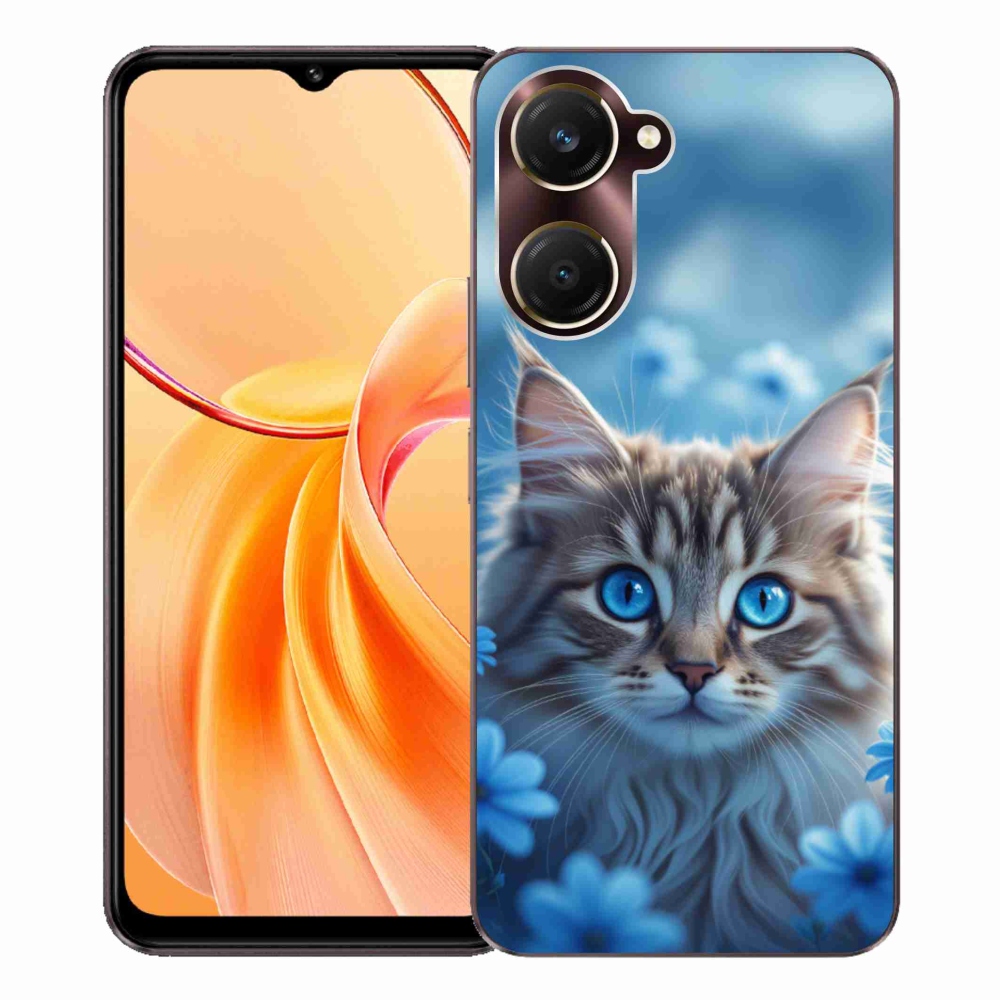 Gélový kryt mmCase na Vivo Y28s 5G - mačiatko v modrých kvetoch