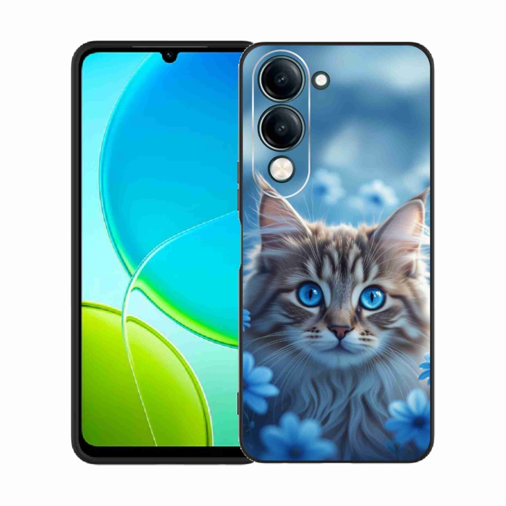 Gélový kryt mmCase na Vivo Y29S 5G - mačiatko v modrých kvetoch
