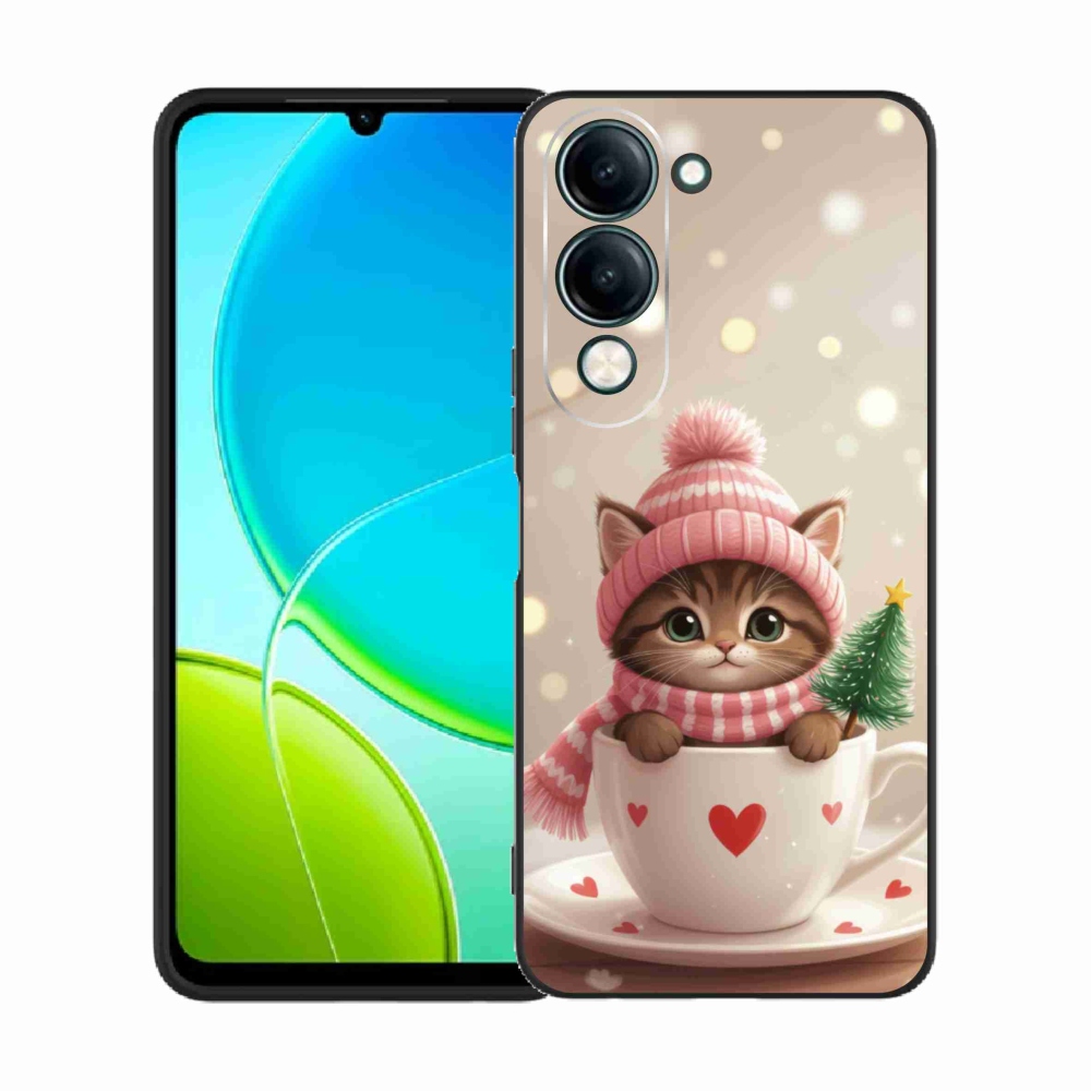 Gélový kryt mmCase na Vivo Y29S 5G - vianočné mačiatko v hrnčeku