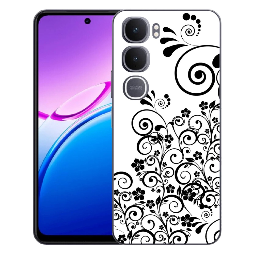 Gélový kryt mmCase na Vivo Y31 5G - čiernobiele kvetinové vzory