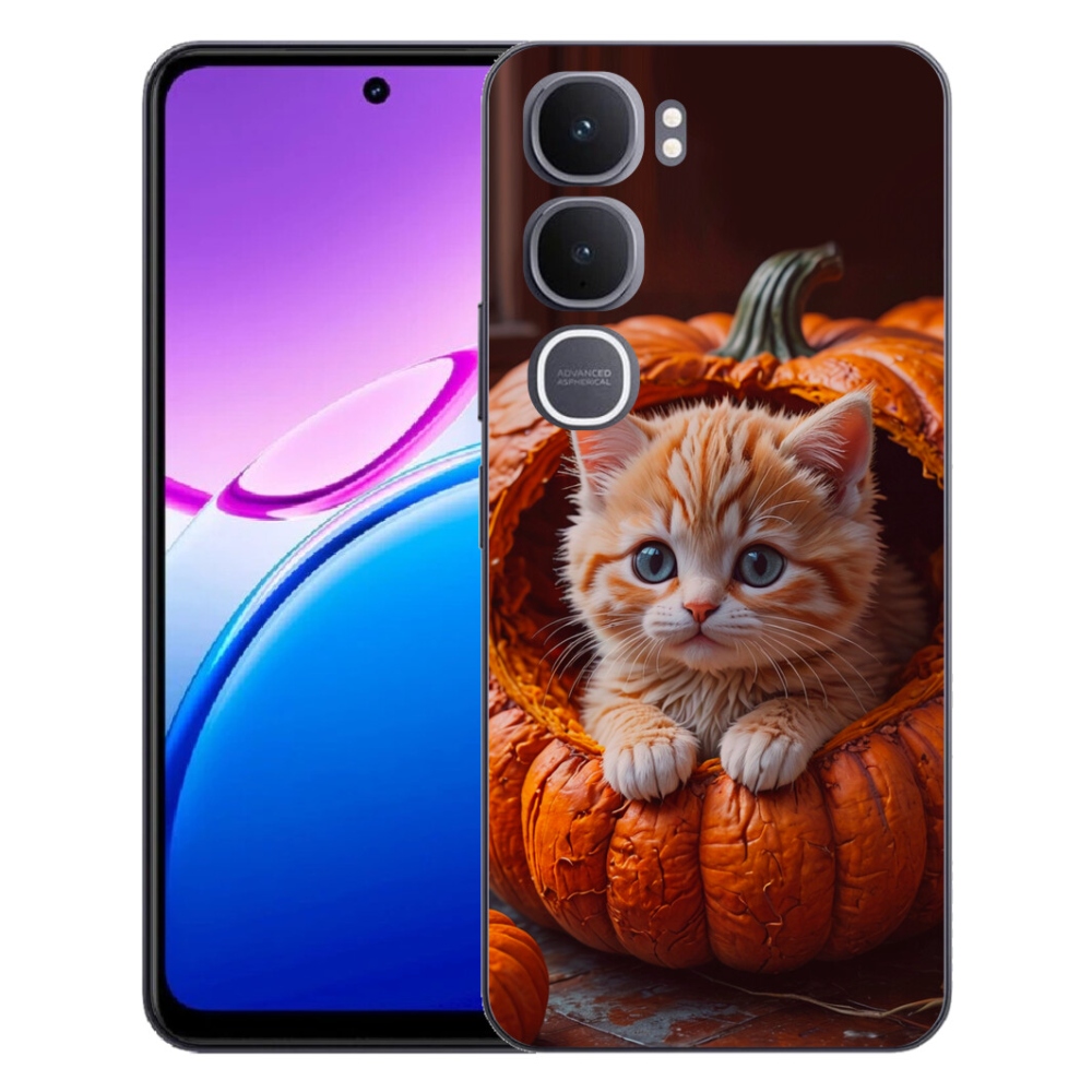 Gélový kryt mmCase na Vivo Y31 5G - mačiatko a tekvica 2