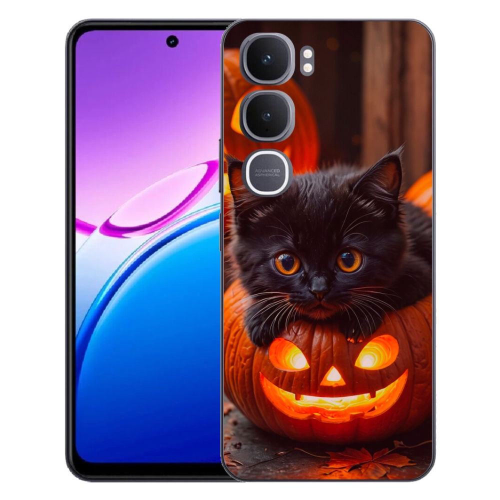 Gélový kryt mmCase na Vivo Y31 5G - mačiatko a tekvica