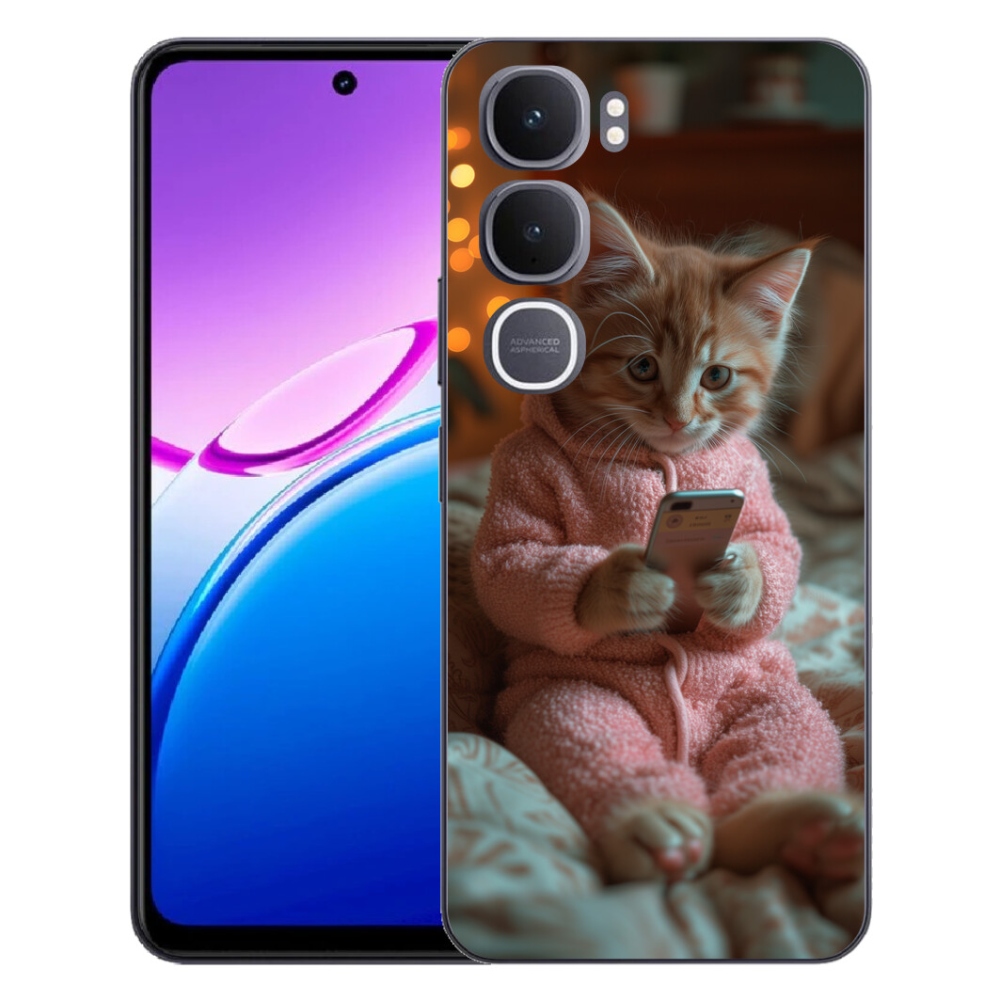 Gélový kryt mmCase na Vivo Y31 5G - mačiatko s mobilom