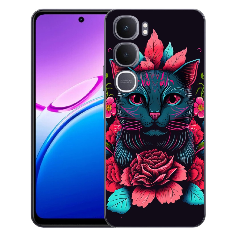 Gélový kryt mmCase na Vivo Y31 5G - kvety a mačka