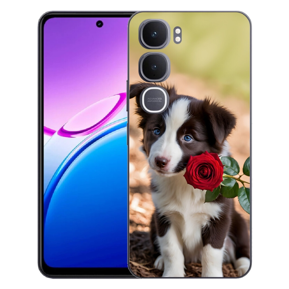 Gélový kryt mmCase na Vivo Y31 5G - roztomilá border kólia s ružou