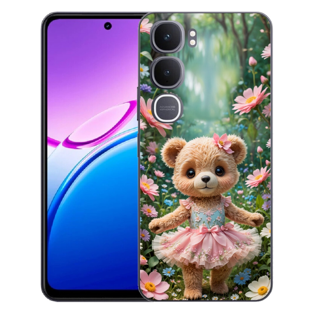 Gélový kryt mmCase na Vivo Y31 5G - roztomilý medvedík v kvetoch