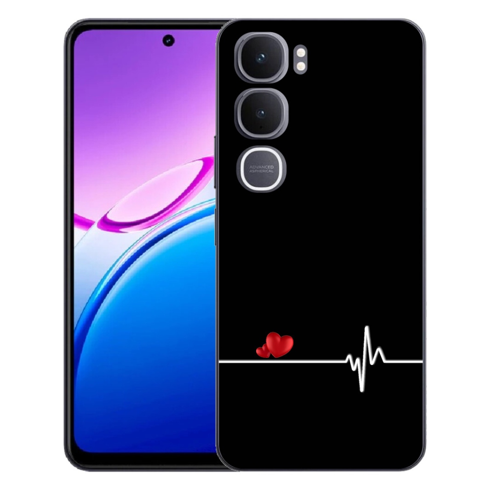 Gélový kryt mmCase na Vivo Y31 5G - srdce a tep čierne pozadie