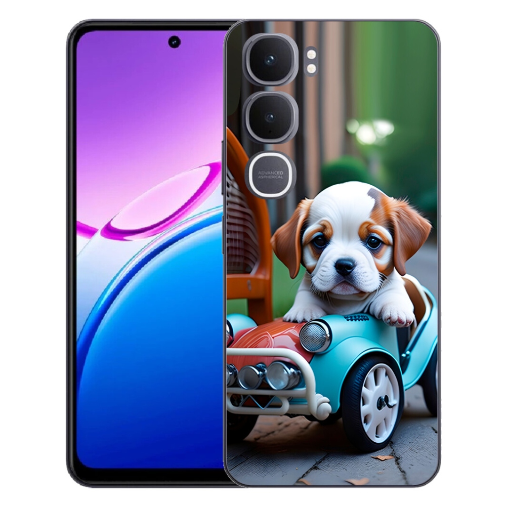 Gélový kryt mmCase na Vivo Y31 5G - šteňa v retro aute