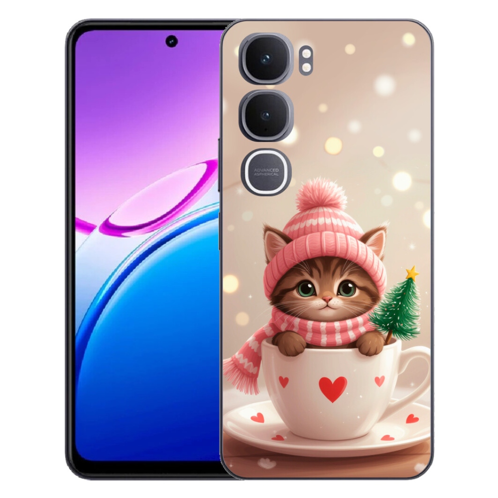 Gélový kryt mmCase na Vivo Y31 5G - vianočné mačiatko v hrnčeku