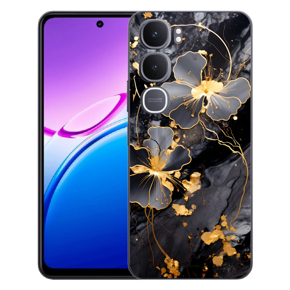Gélový kryt mmCase na Vivo Y31 5G - zlaté kvety