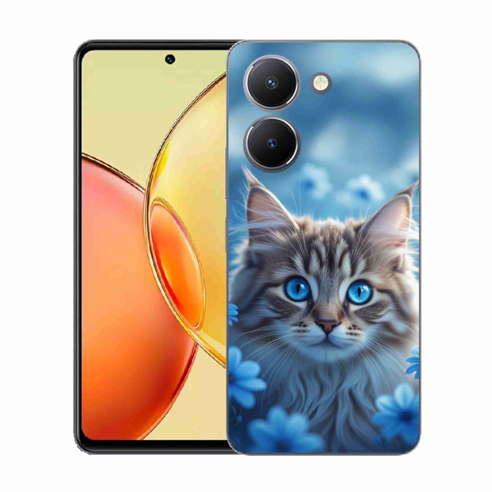 Gélový kryt mmCase na Vivo Y36 - mačiatko v modrých kvetoch