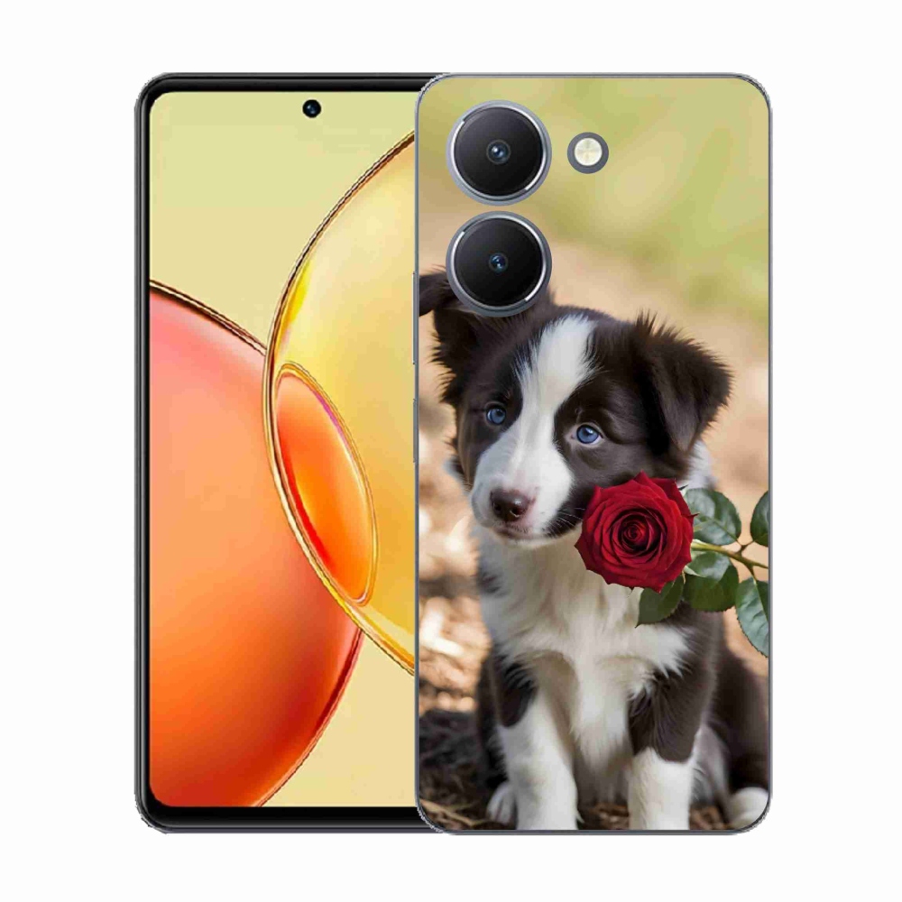 Gélový kryt mmCase na Vivo Y36 - roztomilá border kólia s ružou