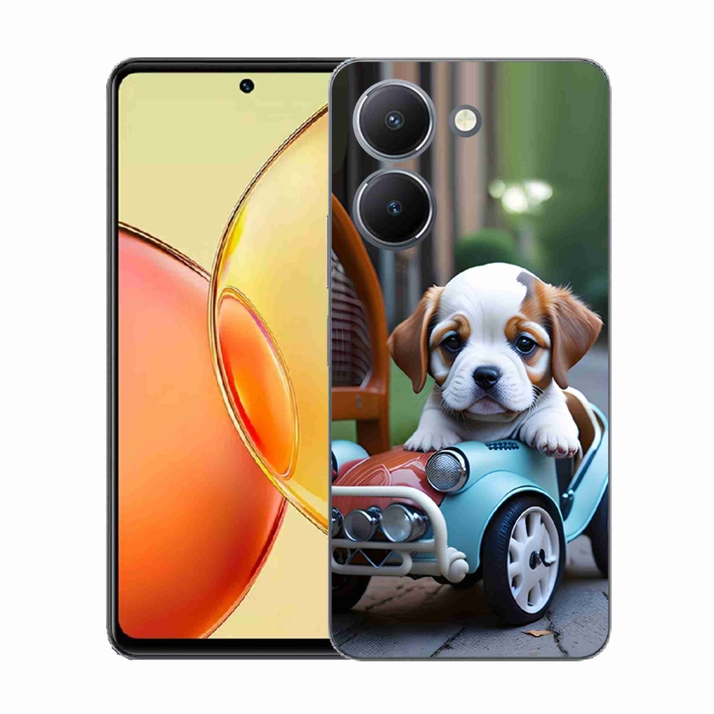 Gélový kryt mmCase na Vivo Y36 - šteňa v retro aute