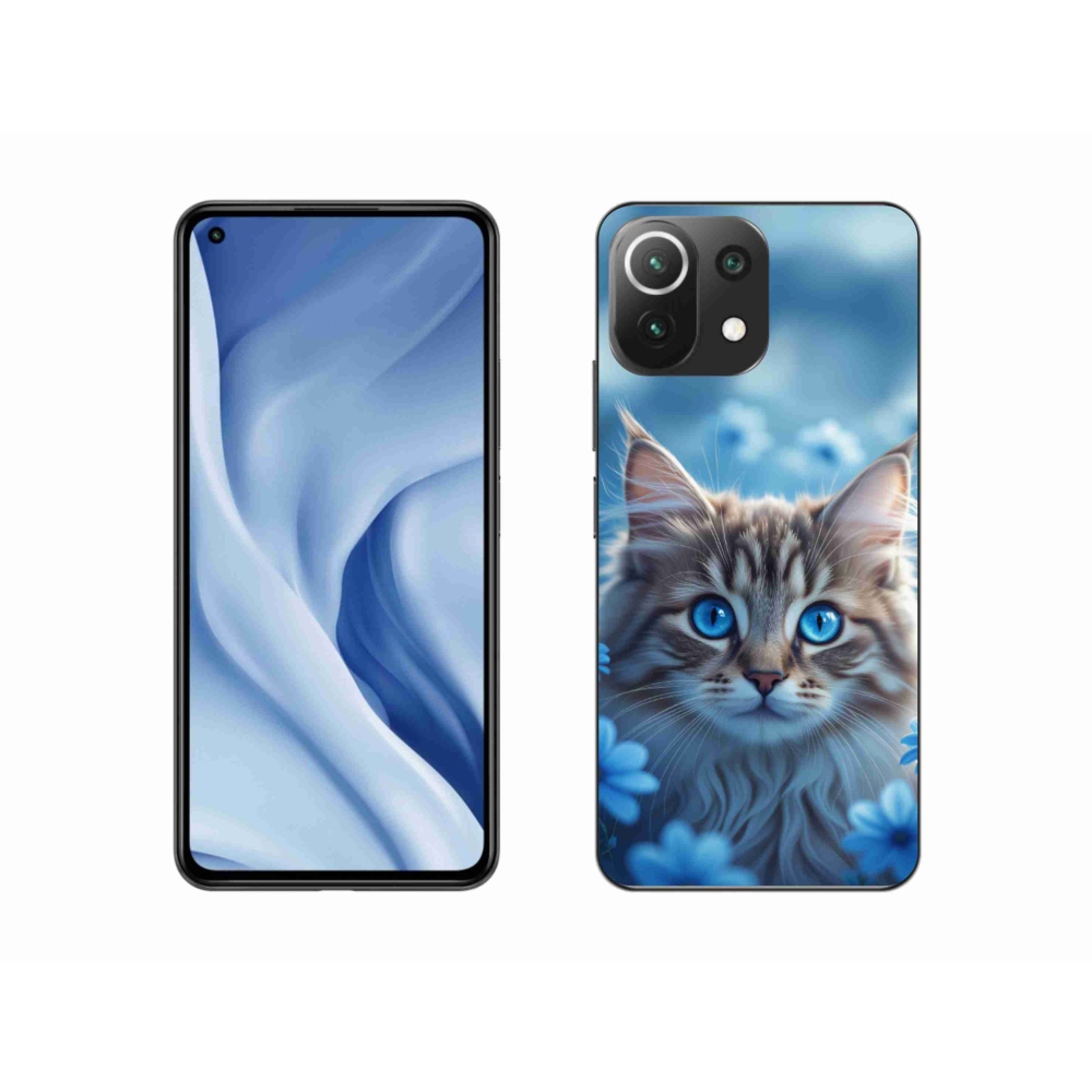 Gélový kryt mmCase na Xiaomi 11 Lite 5G NIE - mačiatko v modrých kvetoch