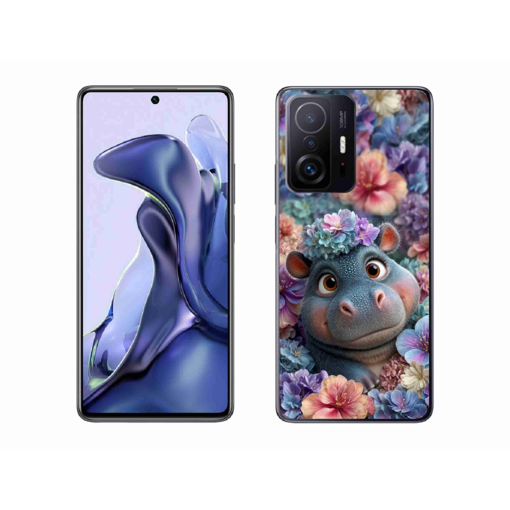Gélový kryt mmCase na Xiaomi 11T - hrošík v kvetoch