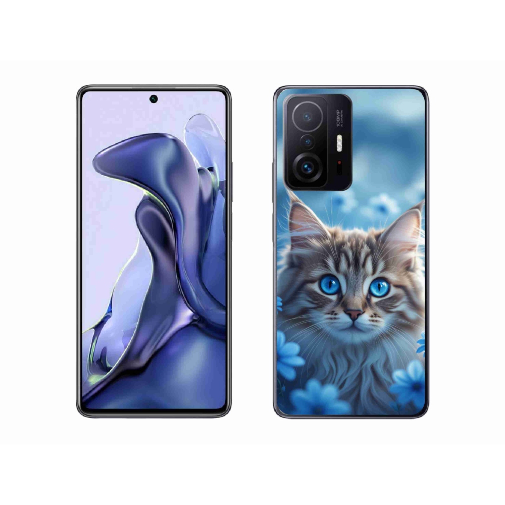 Gélový kryt mmCase na Xiaomi 11T Pro - mačiatko v modrých kvetoch