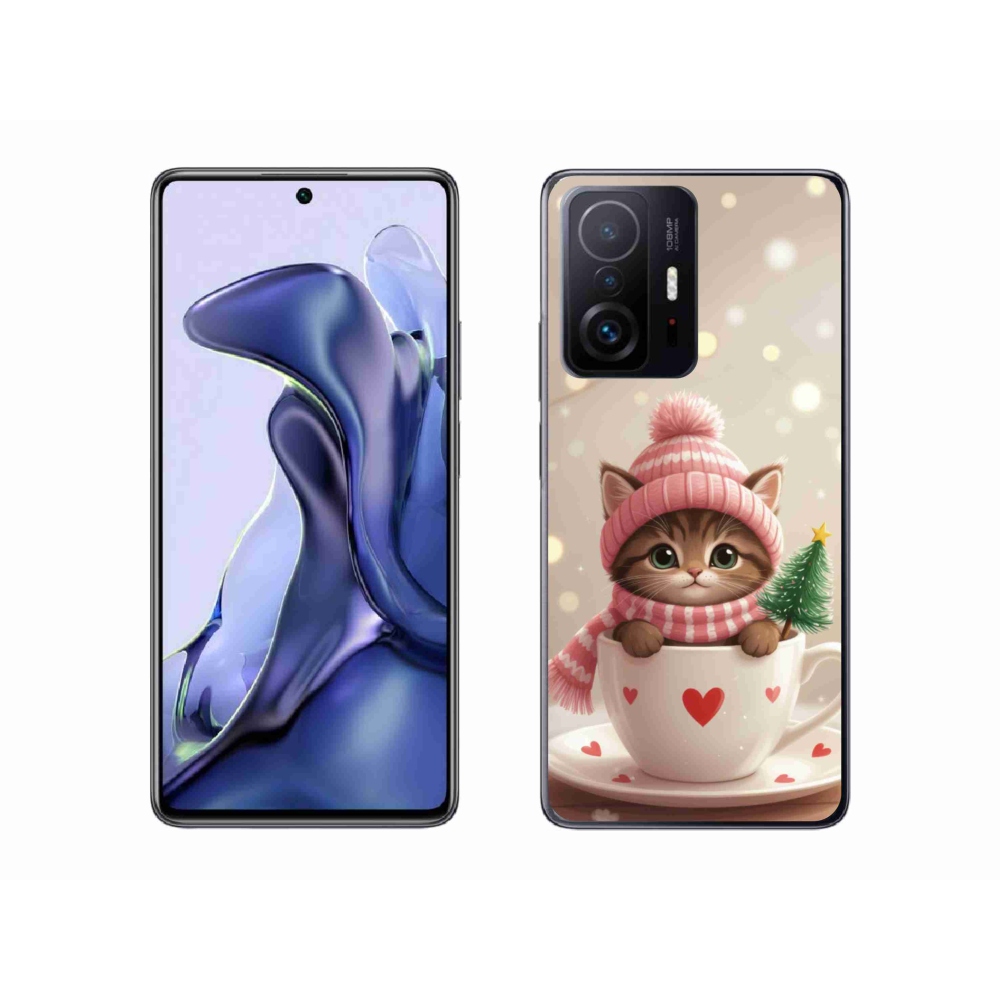 Gélový kryt mmCase na Xiaomi 11T Pro - vianočné mačiatko v hrnčeku