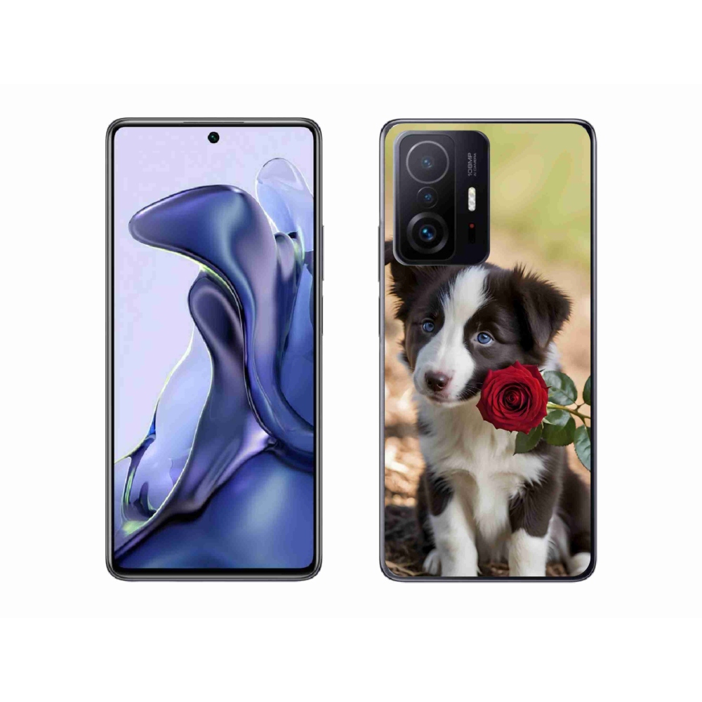 Gélový kryt mmCase na Xiaomi 11T - roztomilá border kólia s ružou