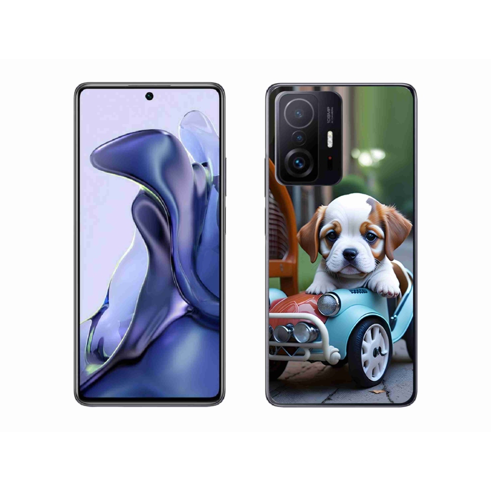 Gélový kryt mmCase na Xiaomi 11T - šteňa v retro aute