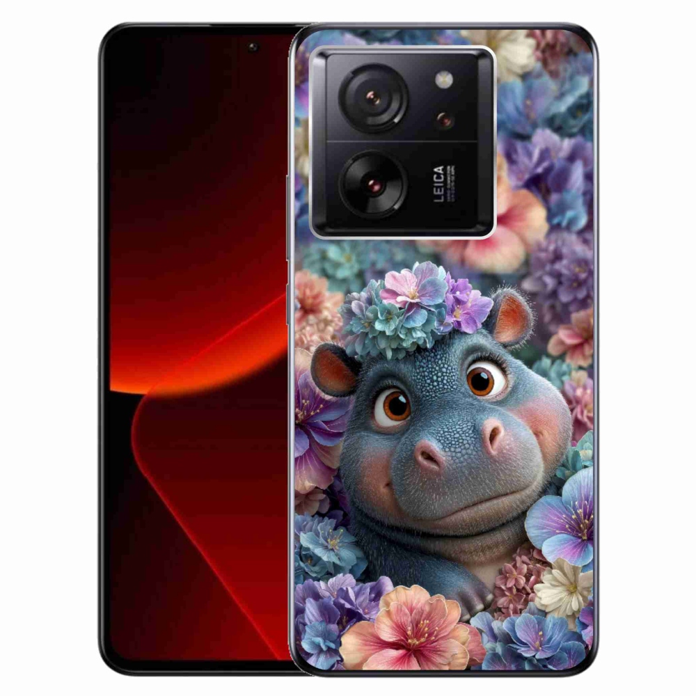 Gélový kryt mmCase na Xiaomi 13T/13T Pro - hrošík v kvetoch