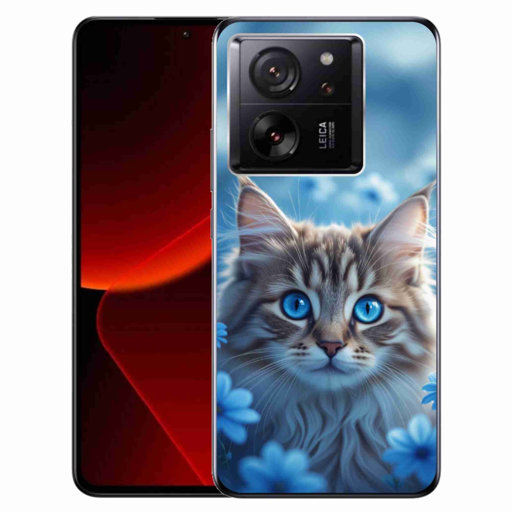 Gélový kryt mmCase na Xiaomi 13T/13T Pro - mačiatko v modrých kvetoch