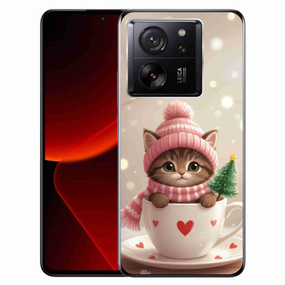 Gélový kryt mmCase na Xiaomi 13T/13T Pro - vianočné mačiatko v hrnčeku