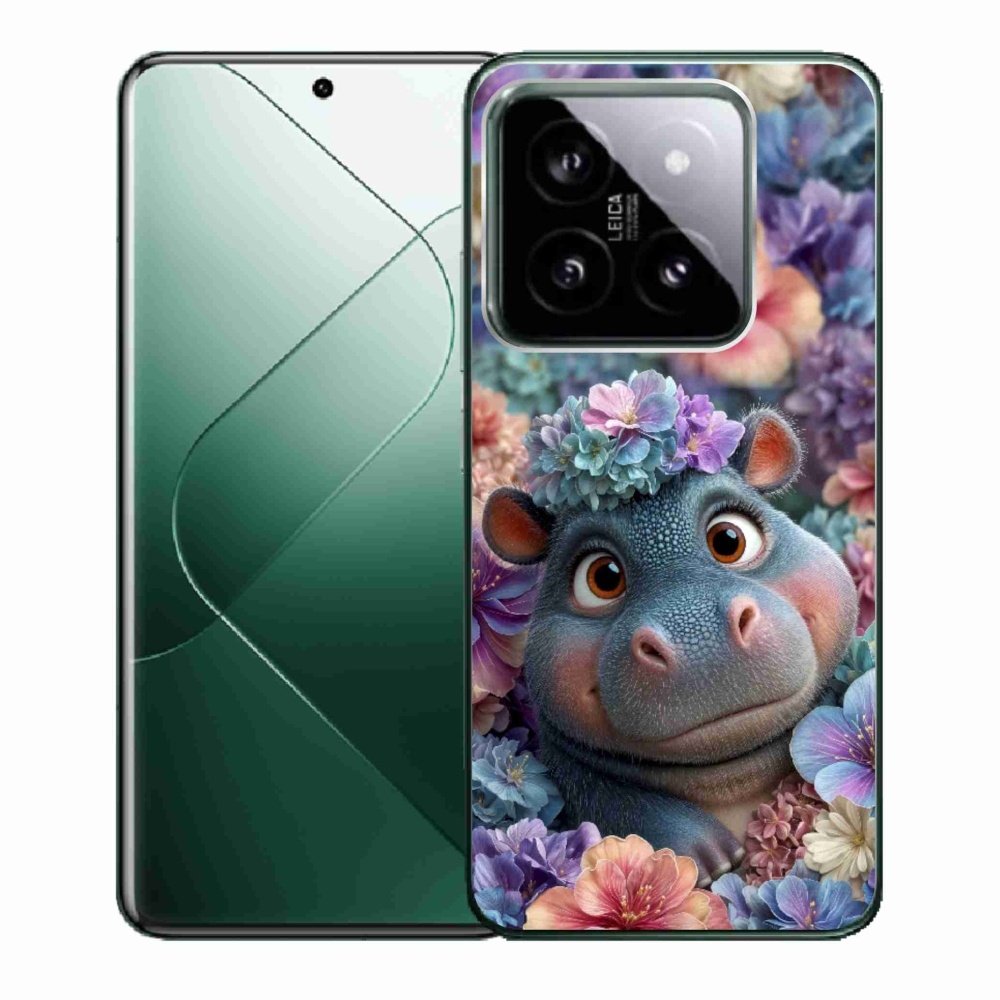 Gélový kryt mmCase na Xiaomi 14 - hrošík v kvetoch