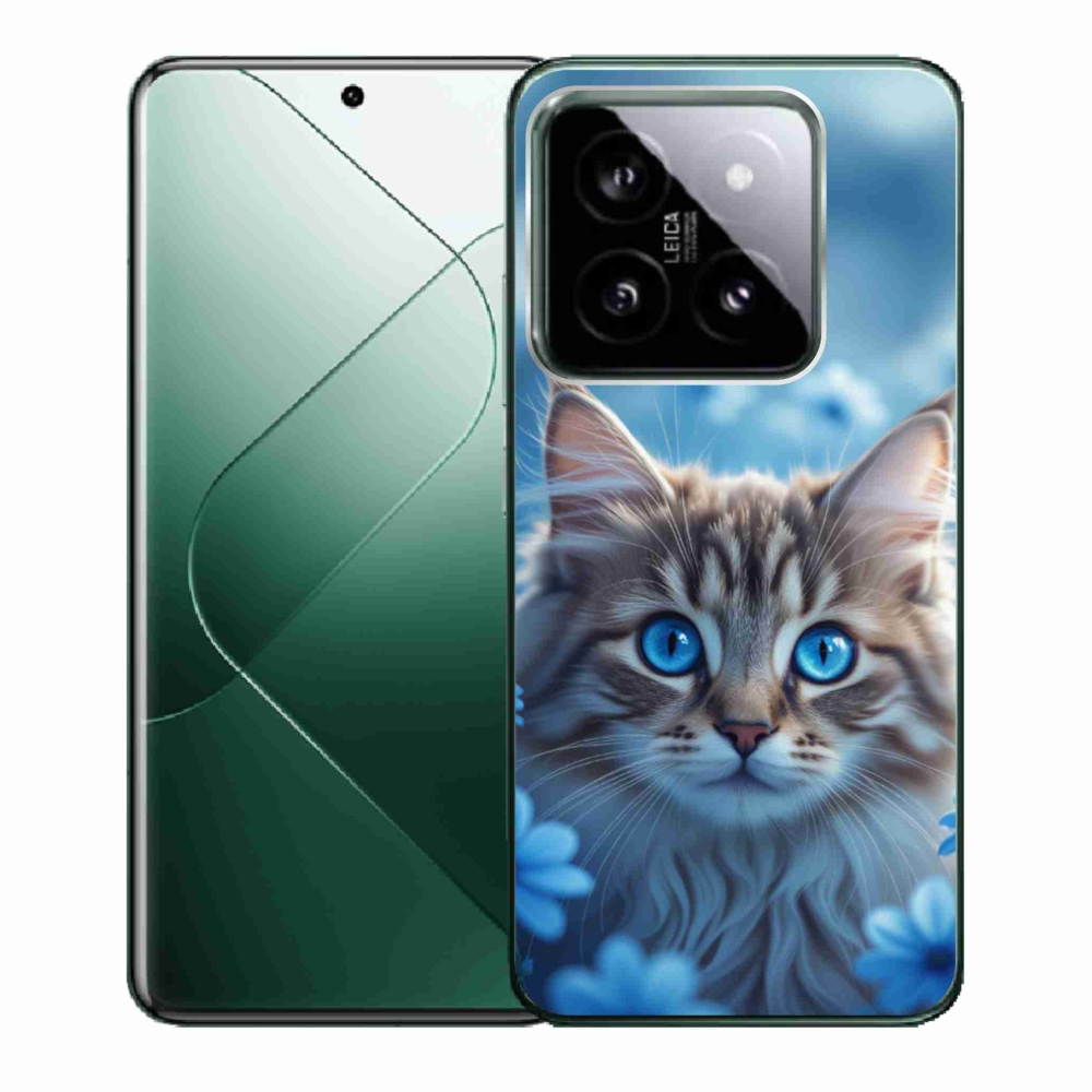 Gélový kryt mmCase na Xiaomi 14 - mačiatko v modrých kvetoch