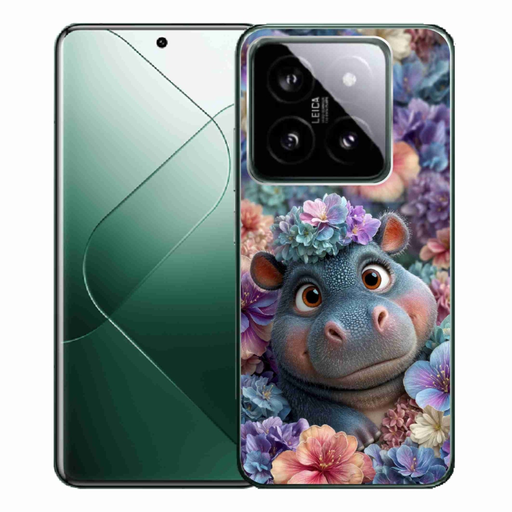 Gélový kryt mmCase na Xiaomi 14 Pro - hrošík v kvetoch