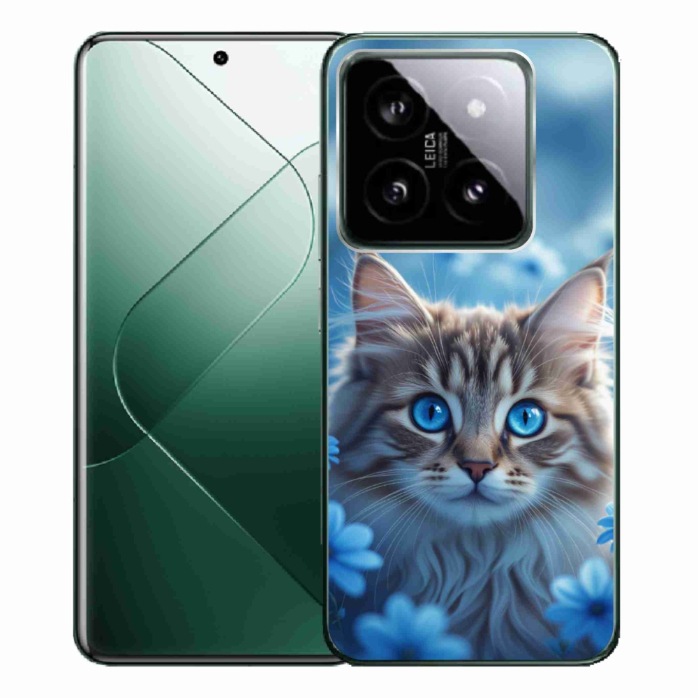 Gélový kryt mmCase na Xiaomi 14 Pro - mačiatko v modrých kvetoch