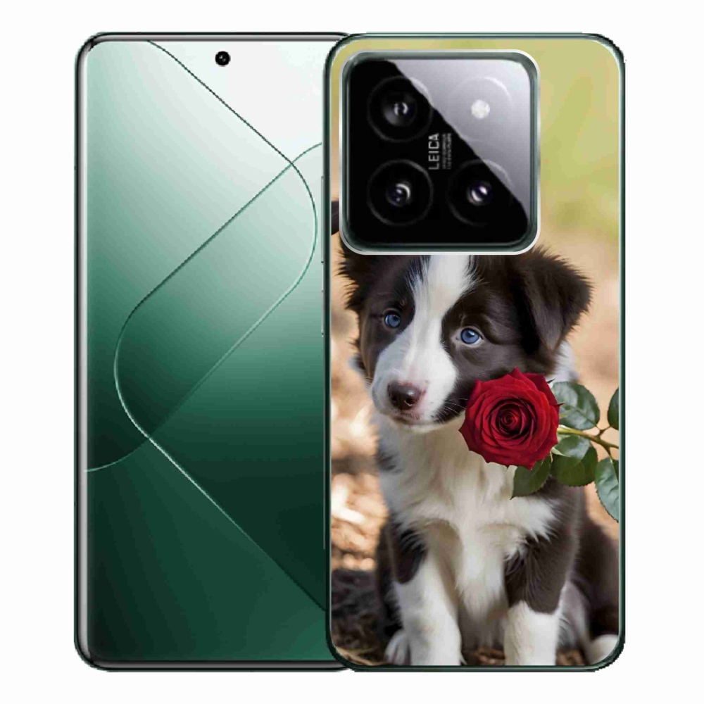 Gélový kryt mmCase na Xiaomi 14 Pro - roztomilá border kólia s ružou