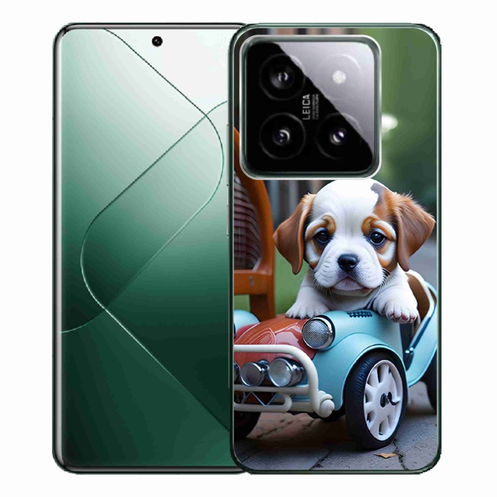 Gélový kryt mmCase na Xiaomi 14 Pro - šteňa v retro aute